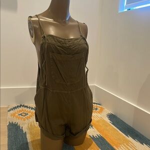 Olive Green Romper with Front Pocket